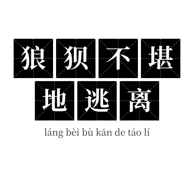 狼狈不堪地逃离成语
